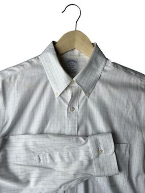 Brooks Brothers White Shirt with Subtle Gray Grid